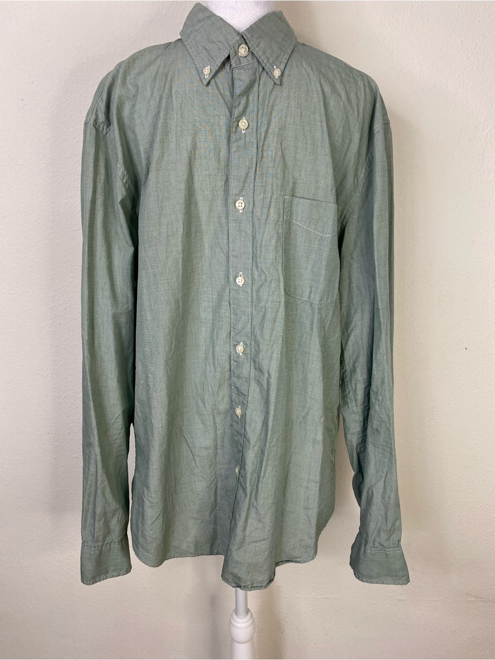 J. Crew Green Striped Button-Down Cotton Shirt L 100's 2-Ply Yarns Slim Soft Boy